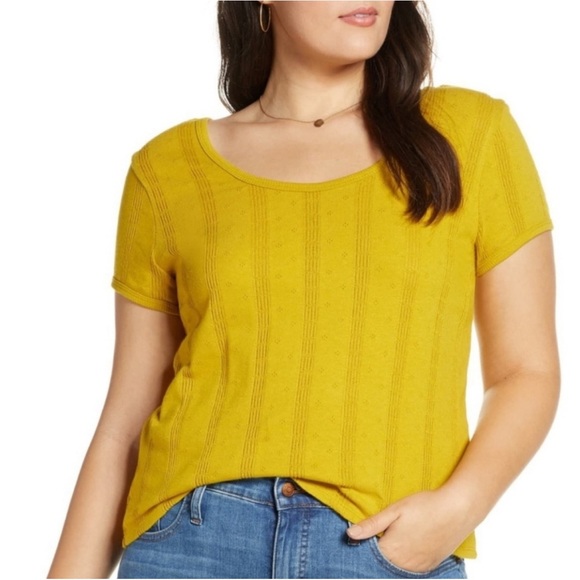 Madewell Tops - Madewell Pointelle Ribbed Tee Mustard Yellow Knit Top Medium